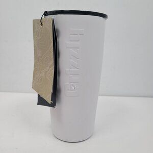 Grizzly 20 Oz White Stainless Steel Tumbler With Black Spill-Proof Lid NWT